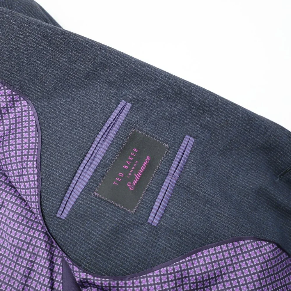 Ted Baker Endurance Suit Mens 40L 35x33 Jay ct wool striped 2 piece blue pants